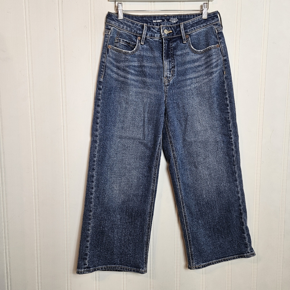 Old Navy Extra High Rise Wide Leg Crop Jeans Blue Denim Ski-Hi Womens Size 6P - Picture 2 of 12